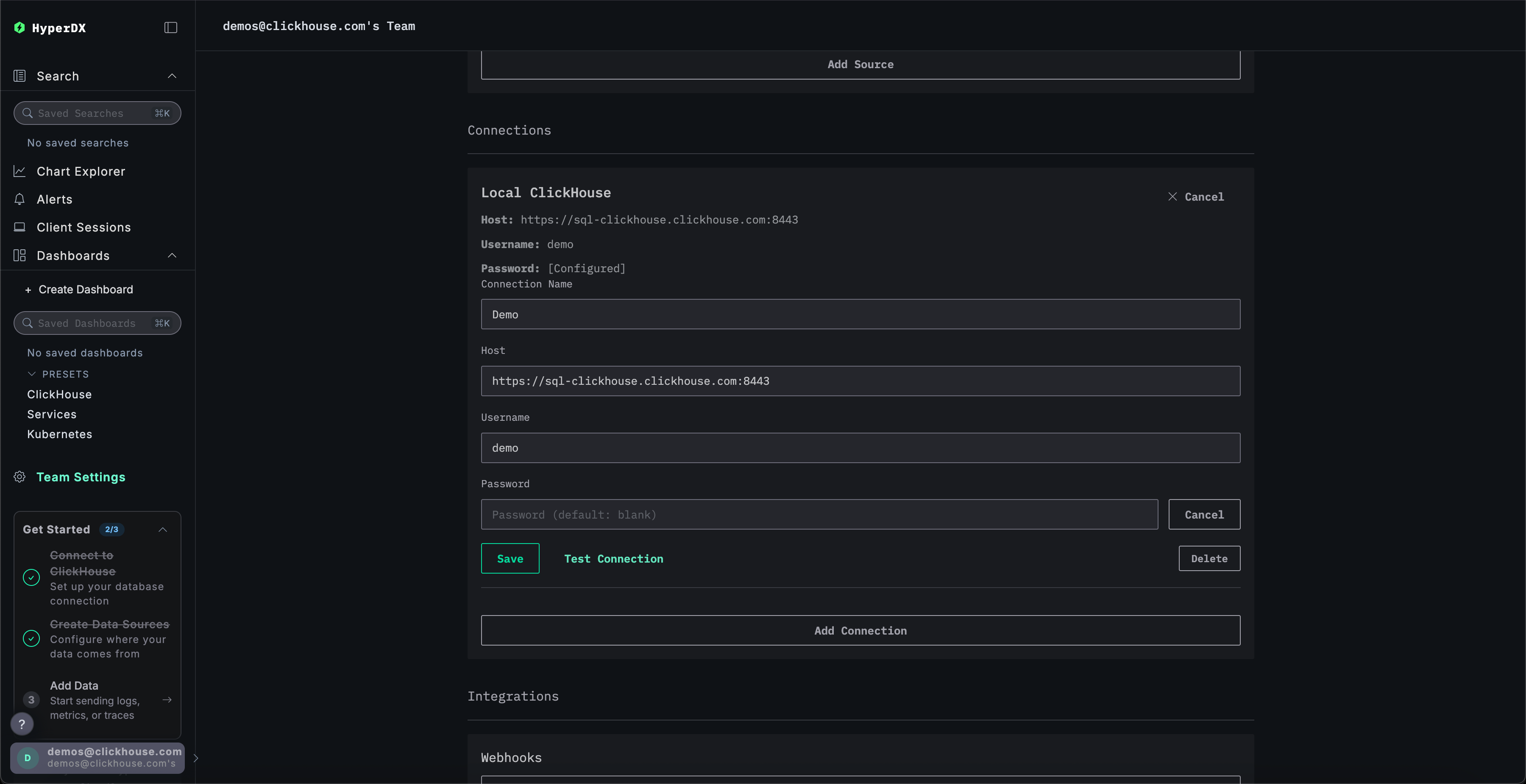 Изменить демо-подключение